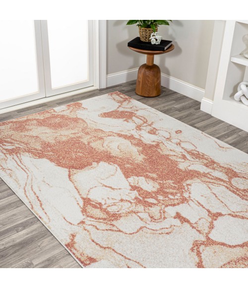 CONTEMPORARY POP Area Rug Marmo Abstract Marbled Modern Orange/Cream 8 ft. x 10 ft. Area Rug