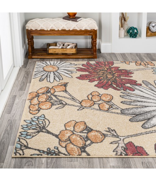 CONTEMPORARY POP Area Rug Dizi Modern Botanical Wildflower Yellow/Ivory/Red 8 ft. x 10 ft. Area Rug