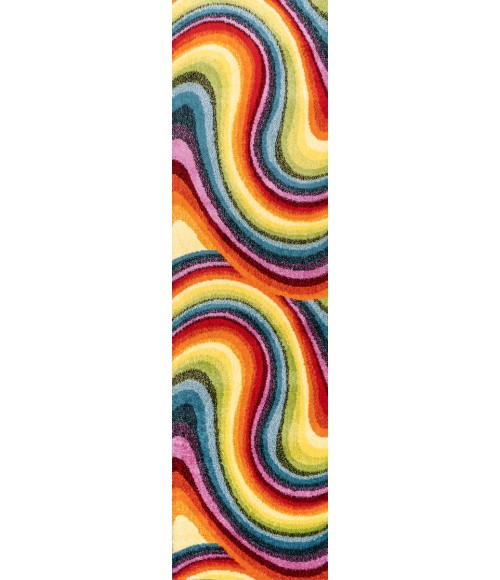 Flow Abstract Swirl Red/Yellow/Blue 2 ft. x 8 ft. Runner Rug