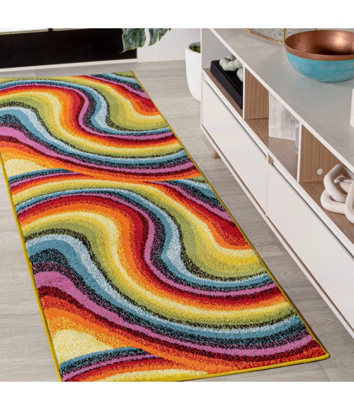 Flow Abstract Swirl Red/Yellow/Blue 2 ft. x 8 ft. Runner Rug