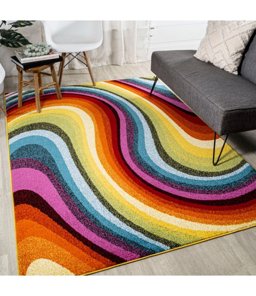 Flow Abstract Swirl Red/Yellow/Blue 3 ft. x 5 ft. Area Rug