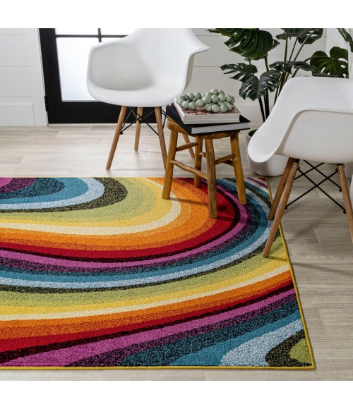 Flow Abstract Swirl Red/Yellow/Blue 3 ft. x 5 ft. Area Rug