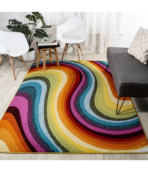 Flow Abstract Swirl Red/Yellow/Blue 3 ft. x 5 ft. Area Rug
