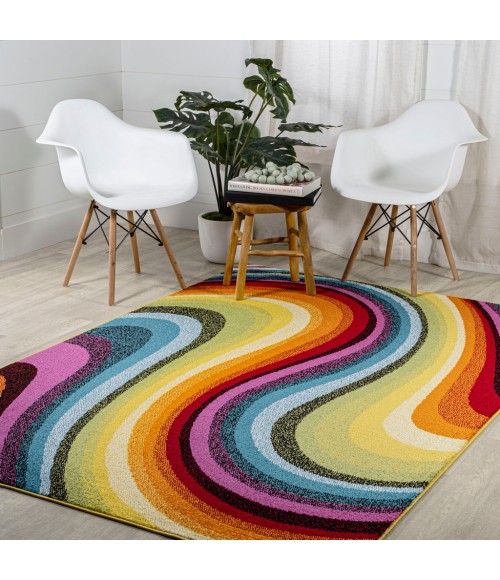 Flow Abstract Swirl Red/Yellow/Blue 3 ft. x 5 ft. Area Rug