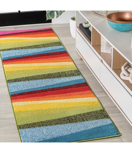 DAZZLE Area Rug Prism Geometric Striped Orange/Green/Blue 2 ft. x 8 ft. Runner Rug