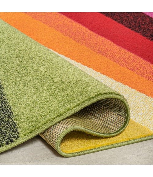 DAZZLE Area Rug Prism Geometric Striped Orange/Green/Blue 2 ft. x 8 ft. Runner Rug