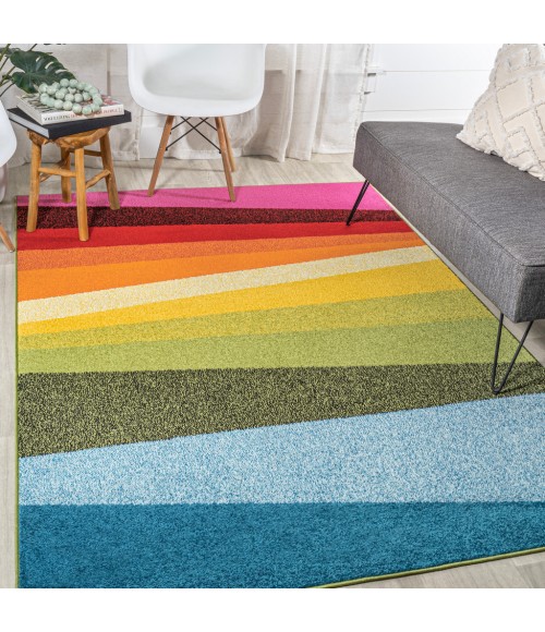 DAZZLE Area Rug Prism Geometric Striped Orange/Green/Blue 4 ft. x 6 ft. Area Rug