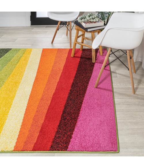 DAZZLE Area Rug Prism Geometric Striped Orange/Green/Blue 4 ft. x 6 ft. Area Rug