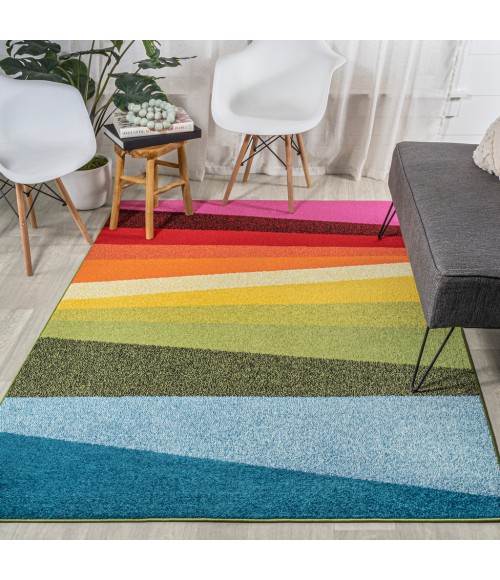 DAZZLE Area Rug Prism Geometric Striped Orange/Green/Blue 4 ft. x 6 ft. Area Rug