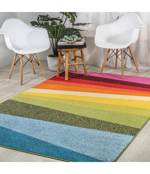DAZZLE Area Rug Prism Geometric Striped Orange/Green/Blue 4 ft. x 6 ft. Area Rug