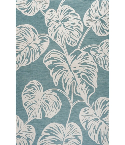 HAWAII Area Rug Tobago High-Low Two-Tone Monstera Leaf Blue/Ivory 5 ft. x 8 ft. Indoor/Outdoor Area Rug