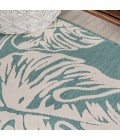 HAWAII Area Rug Tobago High-Low Two-Tone Monstera Leaf Blue/Ivory 5 ft. x 8 ft. Indoor/Outdoor Area Rug