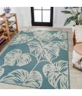 HAWAII Area Rug Tobago High-Low Two-Tone Monstera Leaf Blue/Ivory 5 ft. x 8 ft. Indoor/Outdoor Area Rug