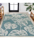 HAWAII Area Rug Tobago High-Low Two-Tone Monstera Leaf Blue/Ivory 5 ft. x 8 ft. Indoor/Outdoor Area Rug