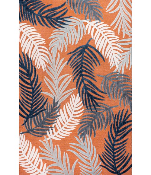 HAWAII Area Rug Montego High-Low Tropical Palm Orange/Navy/Ivory 5 ft. x 8 ft. Indoor/Outdoor Area Rug