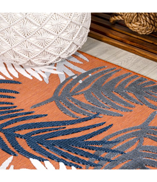 HAWAII Area Rug Montego High-Low Tropical Palm Orange/Navy/Ivory 5 ft. x 8 ft. Indoor/Outdoor Area Rug