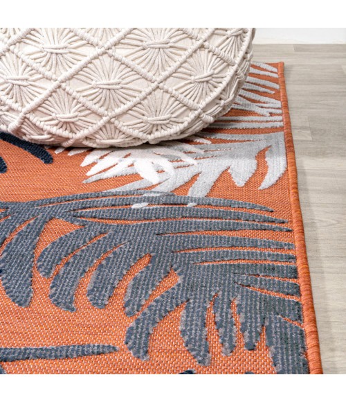 HAWAII Area Rug Montego High-Low Tropical Palm Orange/Navy/Ivory 5 ft. x 8 ft. Indoor/Outdoor Area Rug