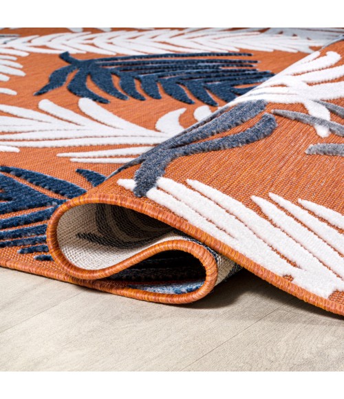 HAWAII Area Rug Montego High-Low Tropical Palm Orange/Navy/Ivory 2 ft. x 8 ft. Indoor/Outdoor Runner Rug
