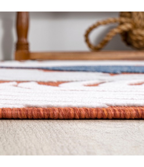 HAWAII Area Rug Montego High-Low Tropical Palm Orange/Navy/Ivory 2 ft. x 8 ft. Indoor/Outdoor Runner Rug