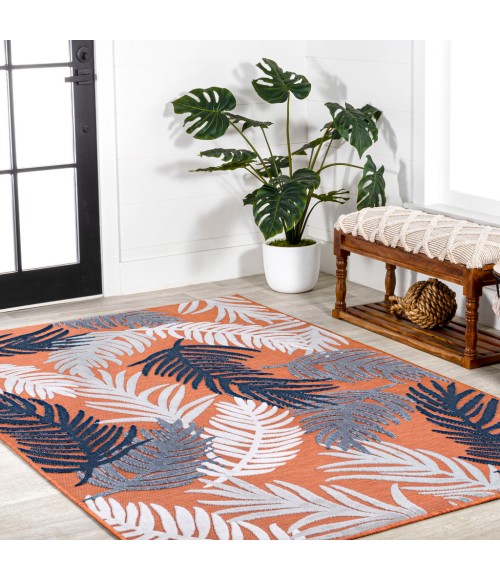 HAWAII Area Rug Montego High-Low Tropical Palm Orange/Navy/Ivory 5 ft. x 8 ft. Indoor/Outdoor Area Rug