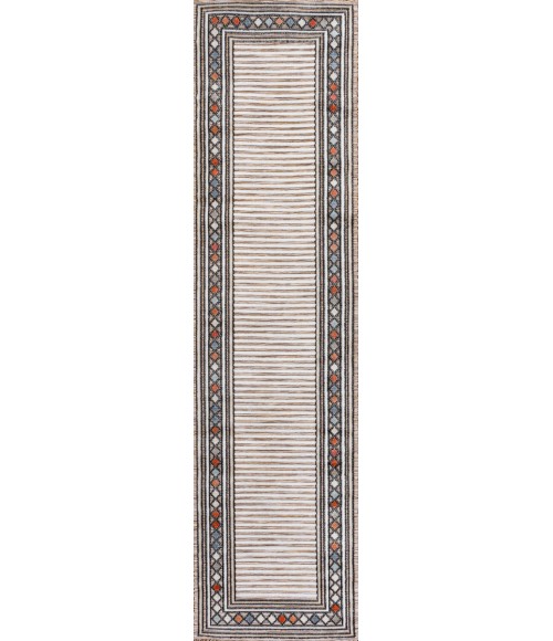 HAWAII Area Rug Sebastian High-Low Modern Diamond Border Brown/Ivory 2 ft. x 8 ft. Indoor/Outdoor Runner Rug