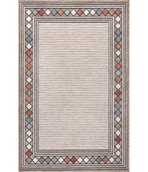 HAWAII Area Rug Sebastian High-Low Modern Diamond Border Brown/Ivory 3 ft. x 5 ft. Indoor/Outdoor Area Rug