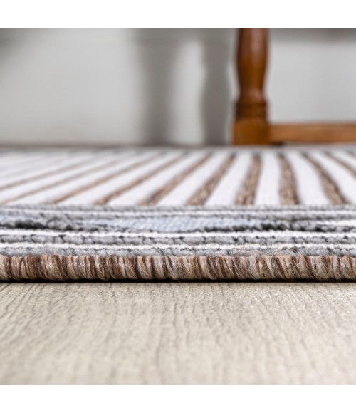 HAWAII Area Rug Sebastian High-Low Modern Diamond Border Brown/Ivory 2 ft. x 8 ft. Indoor/Outdoor Runner Rug