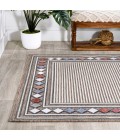 HAWAII Area Rug Sebastian High-Low Modern Diamond Border Brown/Ivory 3 ft. x 5 ft. Indoor/Outdoor Area Rug