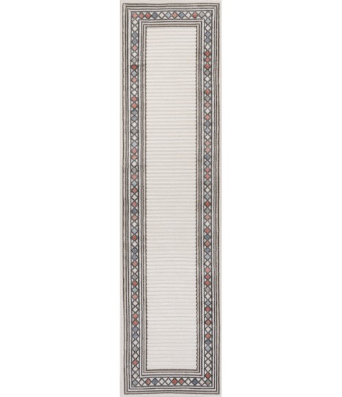 HAWAII Area Rug Sebastian High-Low Modern Diamond Border Ivory/Beige 2 ft. x 8 ft. Indoor/Outdoor Runner Rug