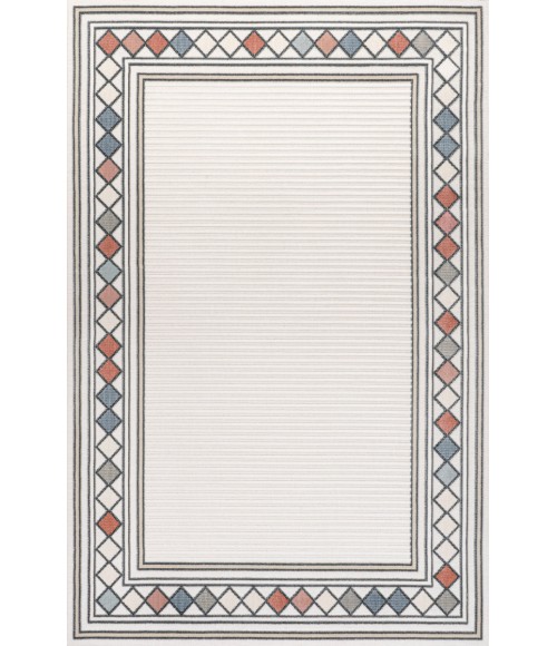 HAWAII Area Rug Sebastian High-Low Modern Diamond Border Ivory/Beige 4 ft. x 6 ft. Indoor/Outdoor Area Rug