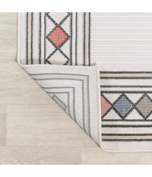 HAWAII Area Rug Sebastian High-Low Modern Diamond Border Ivory/Beige 4 ft. x 6 ft. Indoor/Outdoor Area Rug