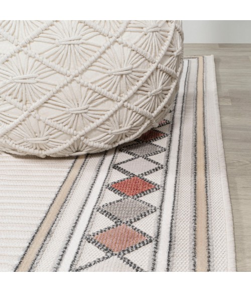 HAWAII Area Rug Sebastian High-Low Modern Diamond Border Ivory/Beige 4 ft. x 6 ft. Indoor/Outdoor Area Rug
