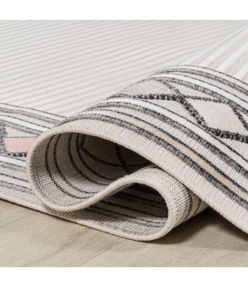 HAWAII Area Rug Sebastian High-Low Modern Diamond Border Ivory/Beige 2 ft. x 8 ft. Indoor/Outdoor Runner Rug