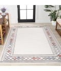 HAWAII Area Rug Sebastian High-Low Modern Diamond Border Ivory/Beige 4 ft. x 6 ft. Indoor/Outdoor Area Rug