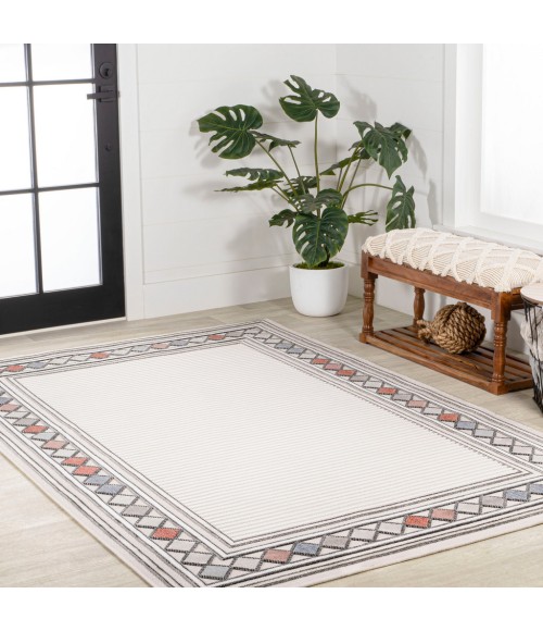 HAWAII Area Rug Sebastian High-Low Modern Diamond Border Ivory/Beige 4 ft. x 6 ft. Indoor/Outdoor Area Rug
