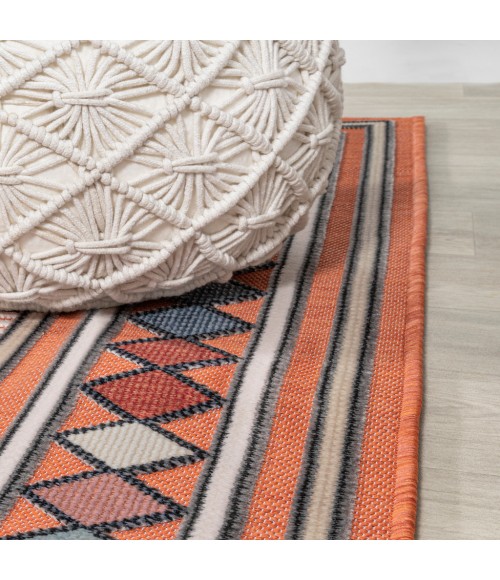 Sebastian High-Low Modern Diamond Border Orange/Ivory 5 ft. x 8 ft. Indoor/Outdoor Area Rug