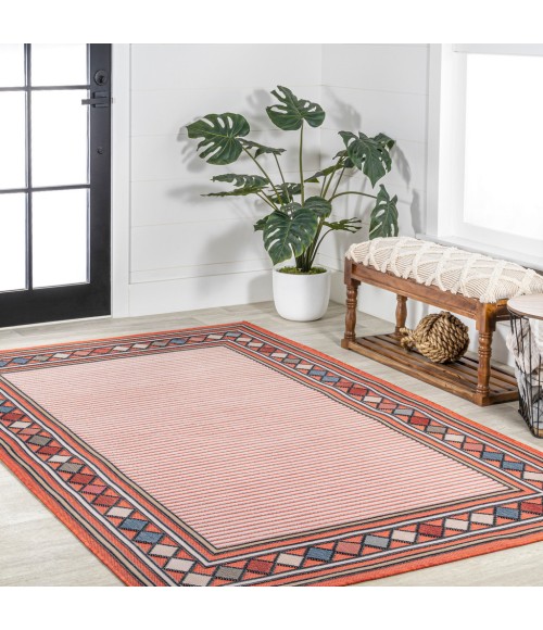 Sebastian High-Low Modern Diamond Border Orange/Ivory 5 ft. x 8 ft. Indoor/Outdoor Area Rug