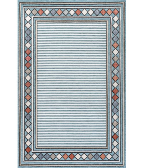 HAWAII Area Rug Sebastian High-Low Modern Diamond Border Blue/Ivory 5 ft. x 8 ft. Indoor/Outdoor Area Rug