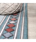 HAWAII Area Rug Sebastian High-Low Modern Diamond Border Blue/Ivory 5 ft. x 8 ft. Indoor/Outdoor Area Rug
