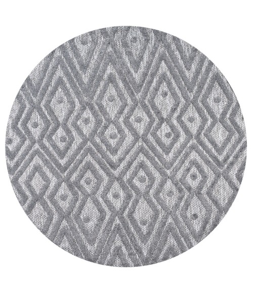 Balansat Moroccan Diamond Dark Gray 5' Round Indoor/Outdoor Area Rug