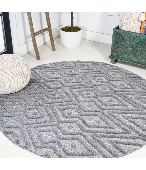 Balansat Moroccan Diamond Dark Gray 5' Round Indoor/Outdoor Area Rug