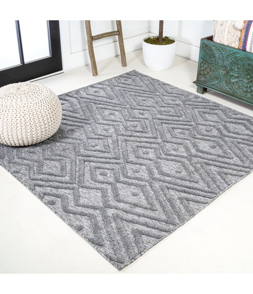 Balansat Moroccan Diamond Dark Gray 5' Square Indoor/Outdoor Area Rug
