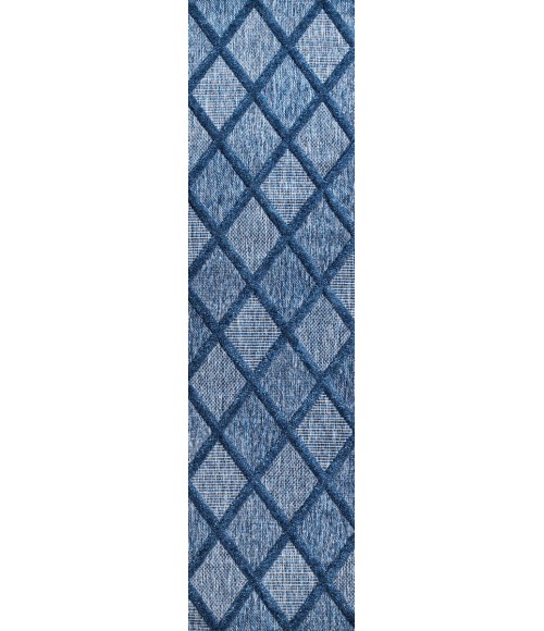 IBIZA Area Rug Salines Diamond Trellis Navy 2 ft. x 8 ft. Indoor/Outdoor Runner Rug