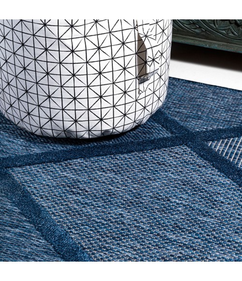 IBIZA Area Rug Salines Diamond Trellis Navy 2 ft. x 8 ft. Indoor/Outdoor Runner Rug