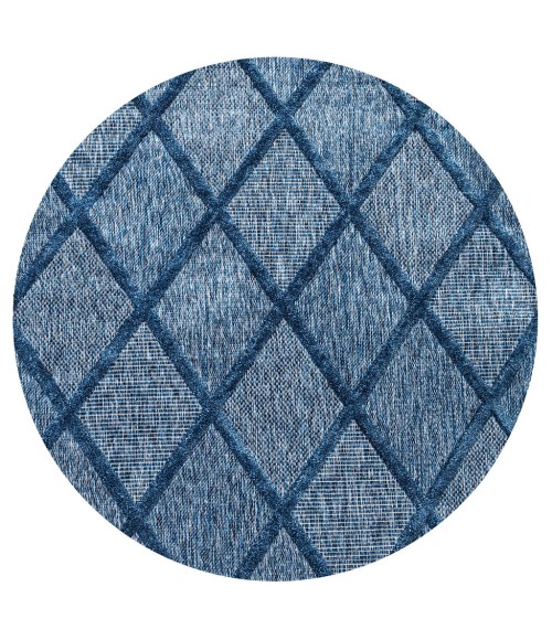 Salines Diamond Trellis Navy 5' Round Indoor/Outdoor Area Rug