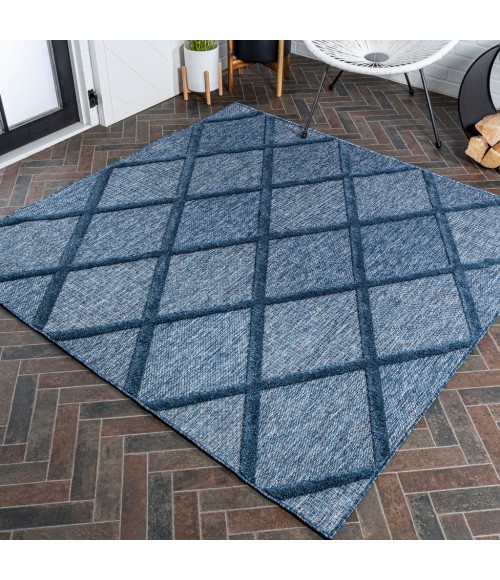 Salines Diamond Trellis Navy 5' Square Indoor/Outdoor Area Rug