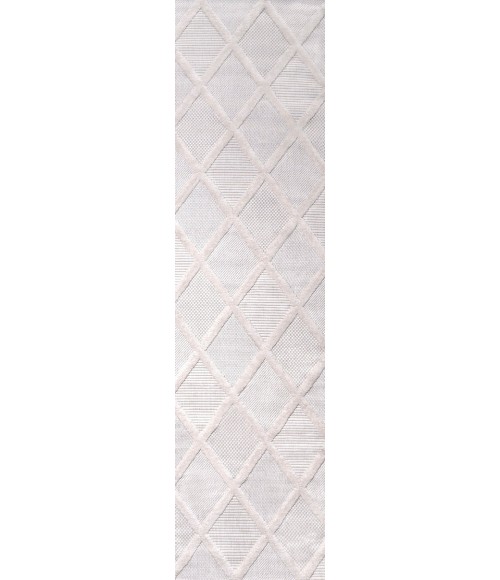 IBIZA Area Rug Salines Diamond Trellis Ivory 2 ft. x 8 ft. Indoor/Outdoor Runner Rug