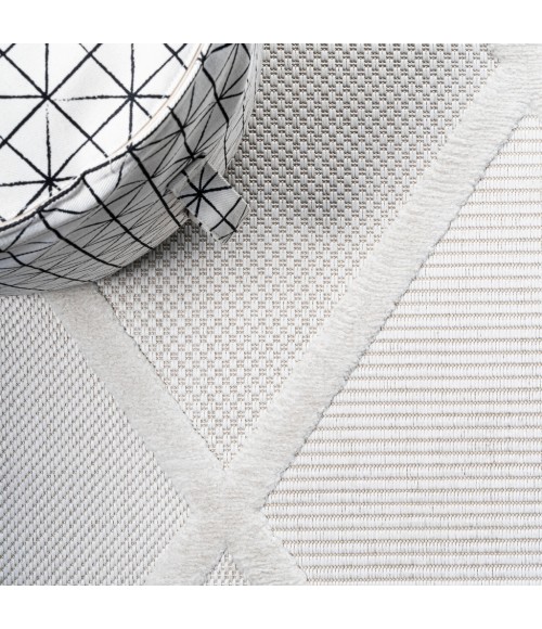IBIZA Area Rug Salines Diamond Trellis Ivory 2 ft. x 8 ft. Indoor/Outdoor Runner Rug