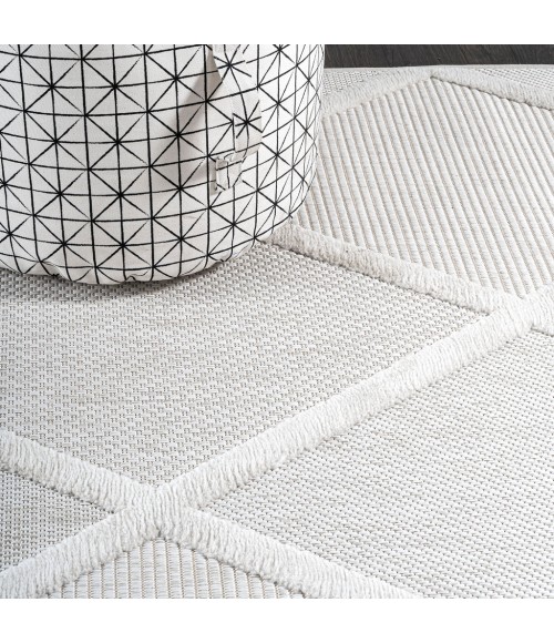 IBIZA Area Rug Salines Diamond Trellis Ivory 2 ft. x 8 ft. Indoor/Outdoor Runner Rug
