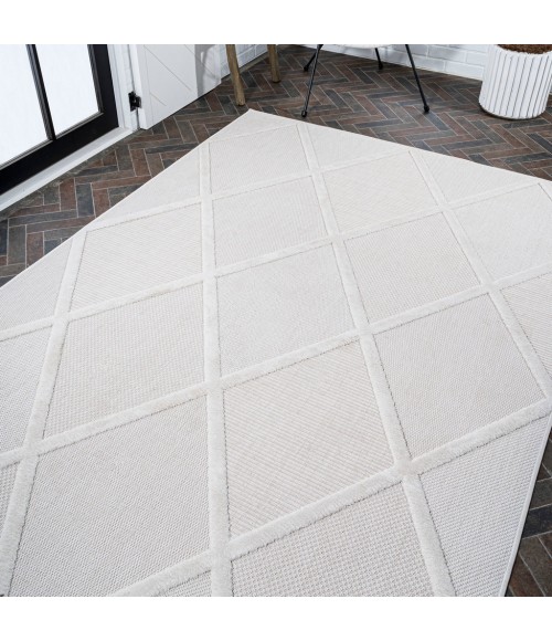 Salines Diamond Trellis Ivory 4 ft. x 6 ft. Indoor/Outdoor Area Rug